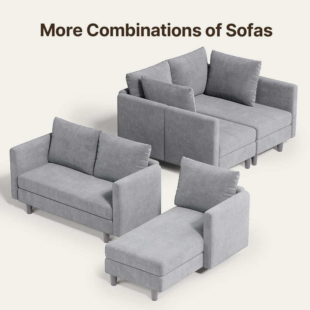 106" Modular Sectional Sofa Bed with Storage Ottoman, Lofka Modern Comfy Couches and Sofas with Side Pockets for Small Spaces, Living Room Furniture in Dark Gray