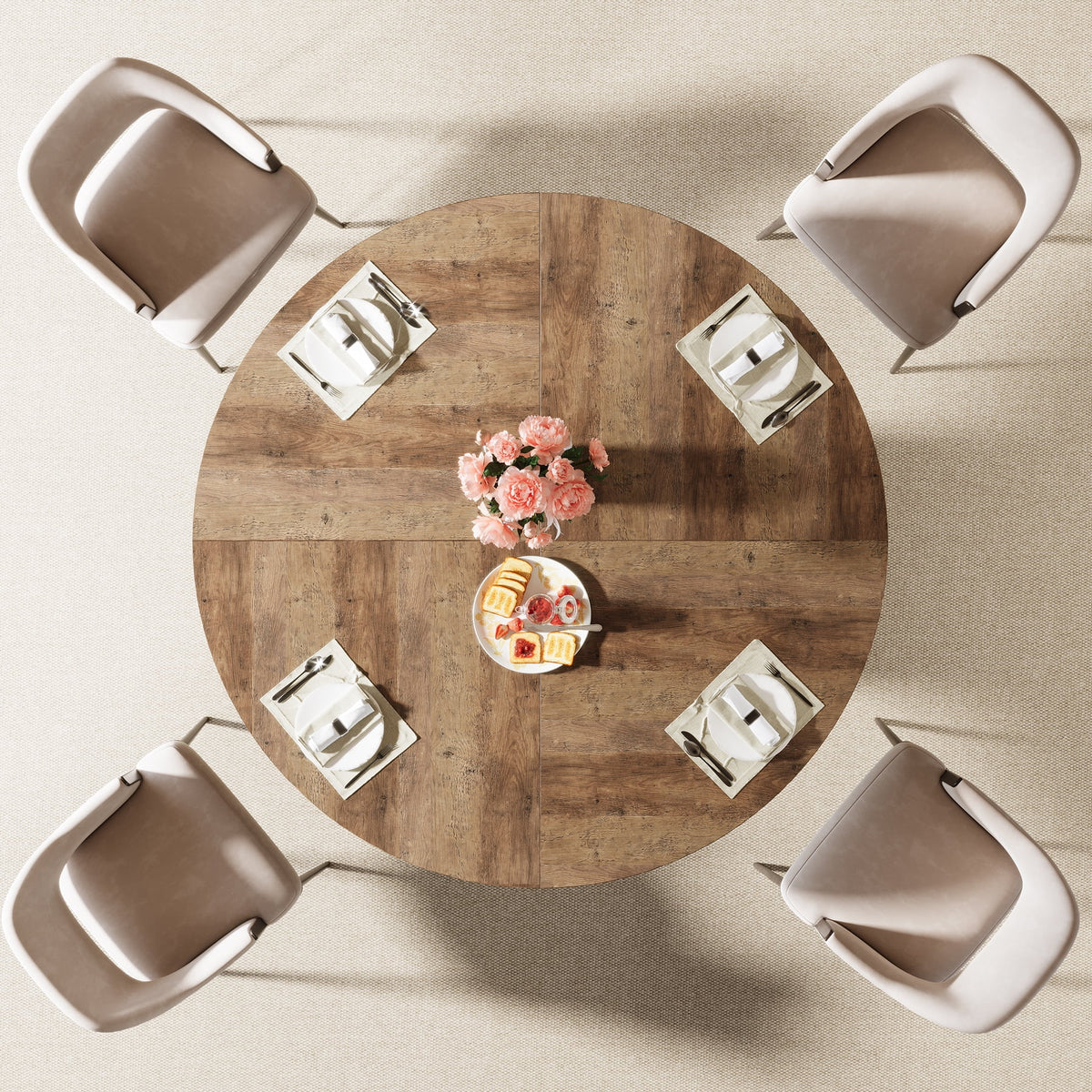 Tribesigns Black Round Dining Table for 4-6 People, 47.24-Inch Circle Wood Kitchen Table with Sturdy Fluted Metal Base, Modern Dining Room Furniture