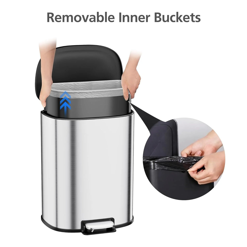 Garvee 13.2 Gal D-Shape Kitchen Trash Can with Lid, Smudge Resistant, Stainless Steel, Silver