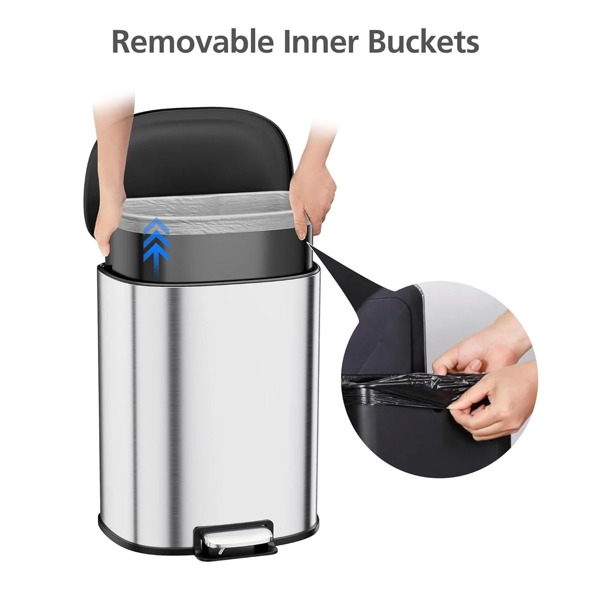Garvee 13.2 Gal D-Shape Kitchen Trash Can with Lid, Smudge Resistant, Stainless Steel, Silver