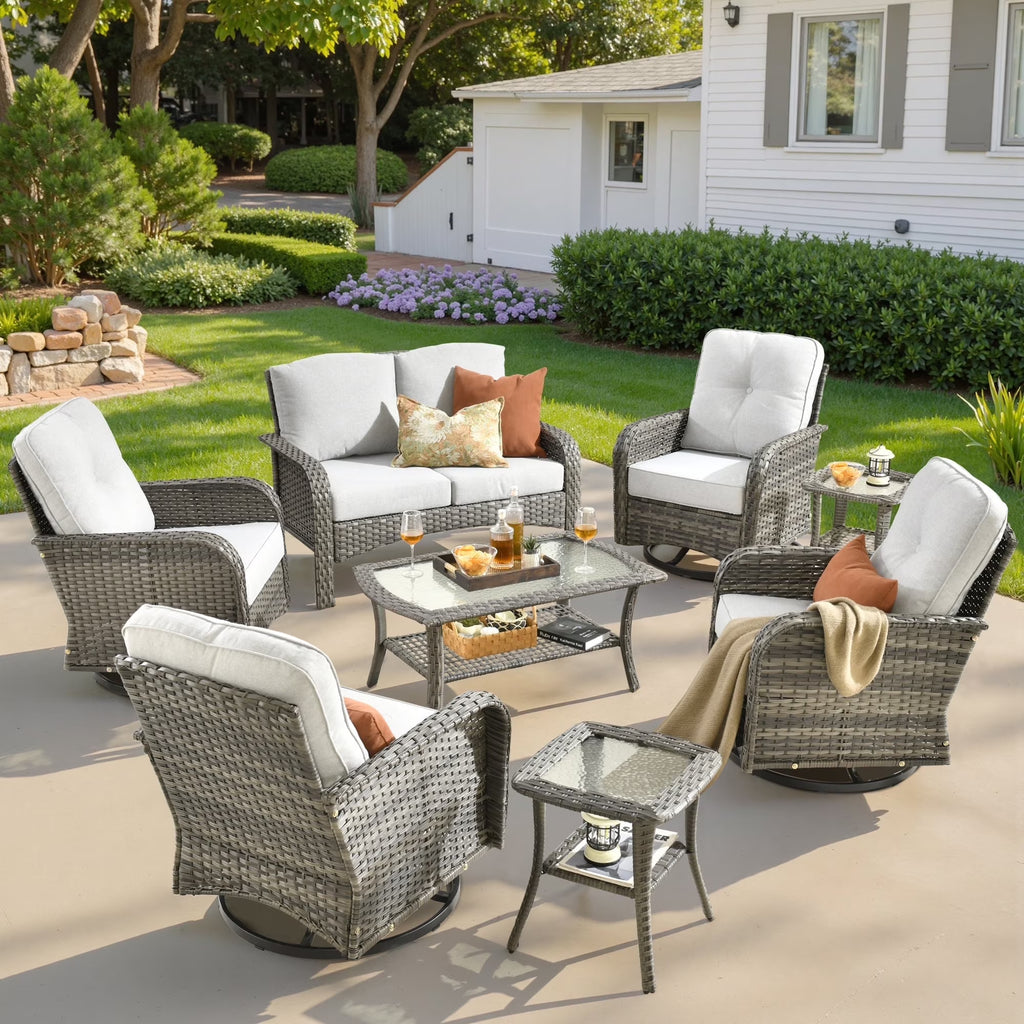 Ovios 5 Pieces Outdoor Patio Furniture Set High Back All Weather Wicker Conversation Set with Swivel Chairs & Coffee Table, Dark Gray