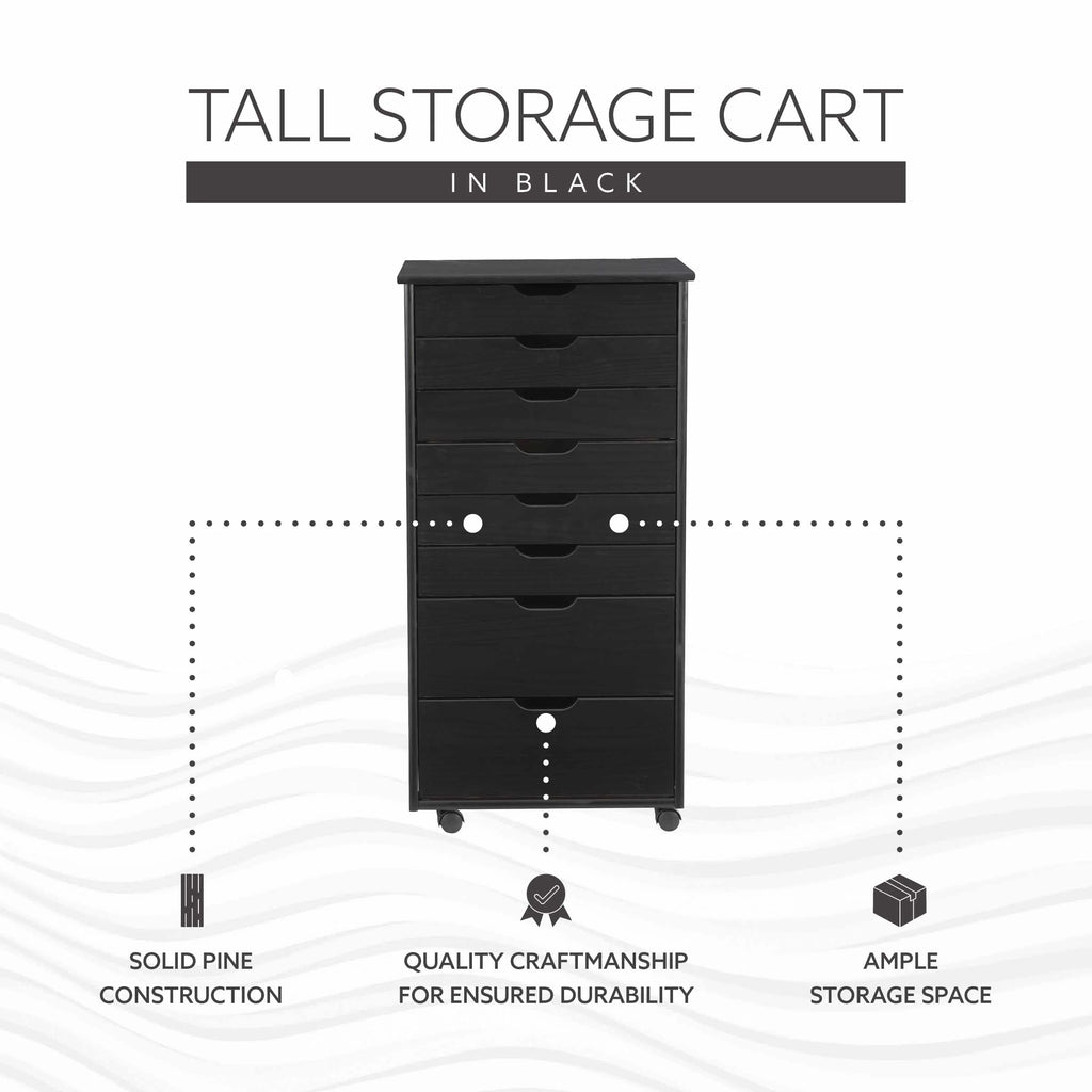 Linon Callie Eight Drawer Rolling Storage Cart in Natural Stained Wood