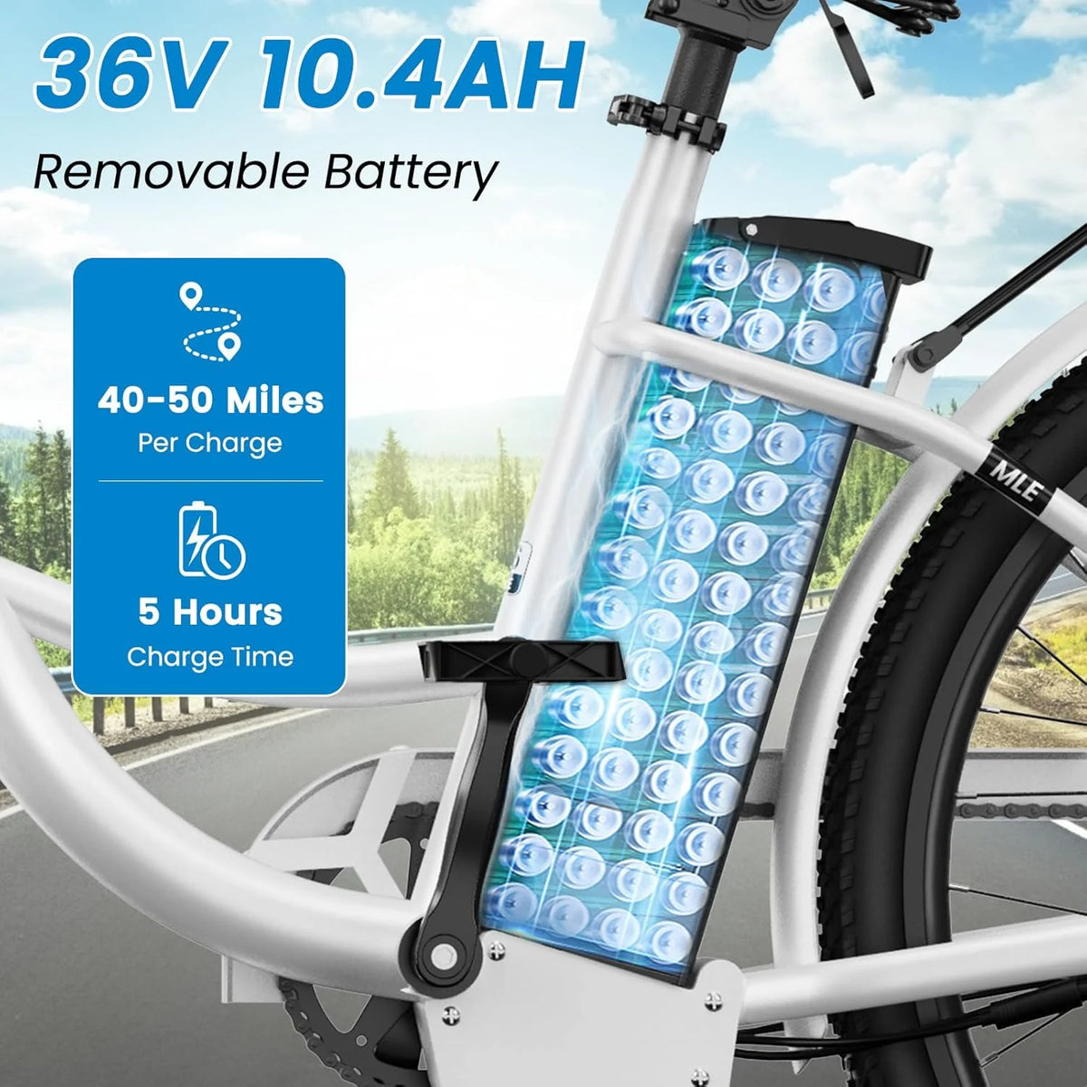 MOONCOOL Electric Bicycle for Adults 350W , 7-Speed Ebike with 36V 10.4Ah Removable Battery， 40 Miles Range , 20 mph Electric Commuter Bike for Women Men, Certified to UL 2849 by SGS