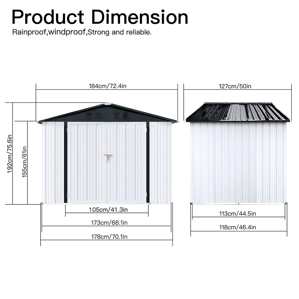 Outdoor Storage Garden Sheds 6FTx4FT Apex Roof Lockable Doors for Backyard White+Yellow