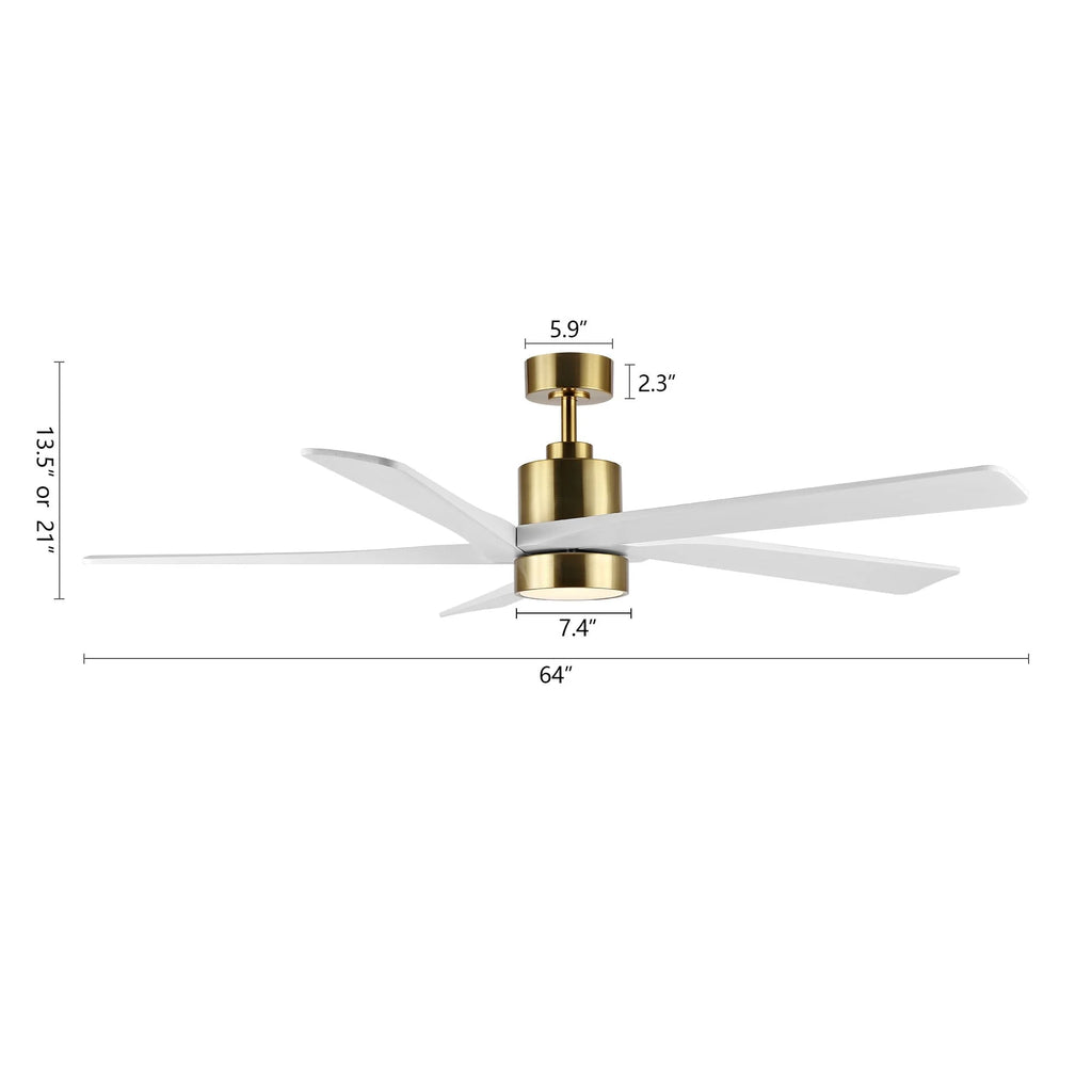 WINGBO 64 Inch DC Ceiling Fan with Lights and Remote Control, 5 Reversible Carved Wood Blades - N/A Matte Black/Walnut