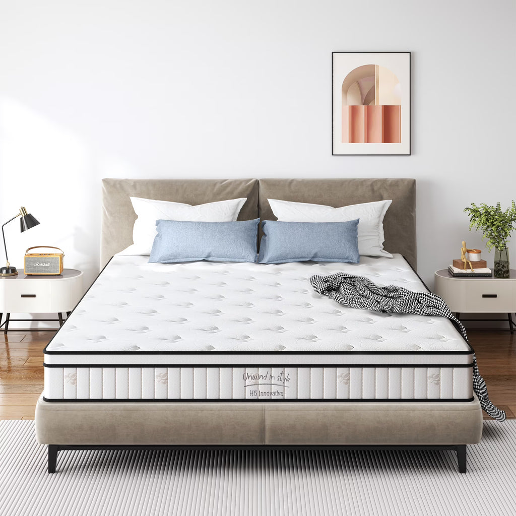 Twin Mattress,Hybrid Innerspring and Memory Foam Mattress in a Box,Medium Firm Support with Cooling Fabric,CertiPUR-US Certified,75"x39"x6",White+Blue