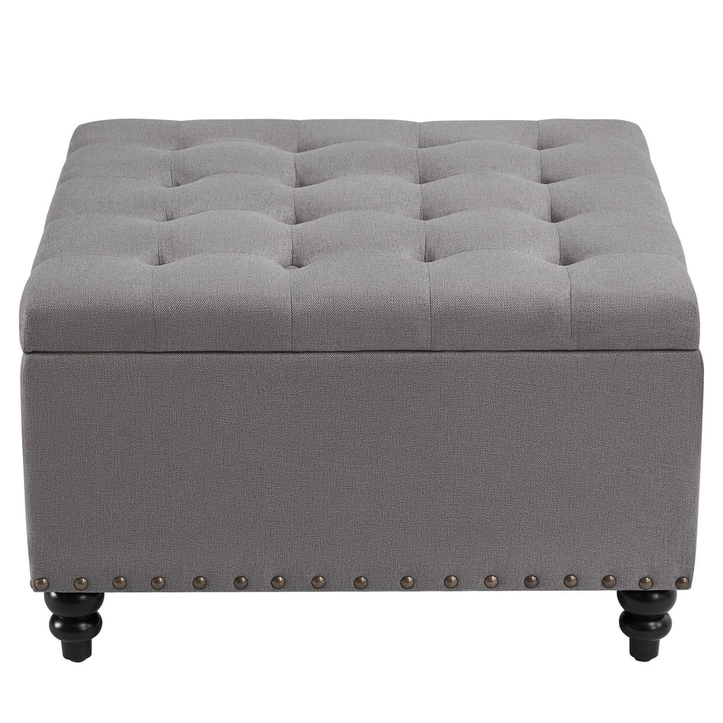 HUIMO Large Square Storage Ottoman Bench, 30-inch Wide Storage Bench Coffee Table with Tufted Oversized, for Living Room (Beige)