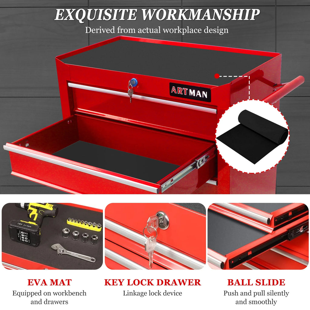 Seizeen Rolling Tool Chest on Wheels, Metal Tool Cart Toolbox Storage Cabinet Organizer W/ 7 Drawers, Red