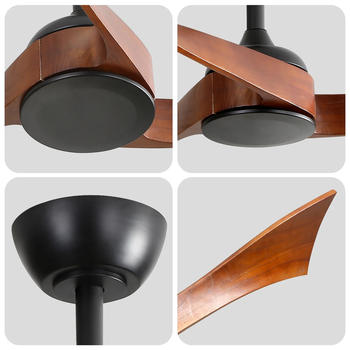 Sofucor 52" Wood Ceiling Fan No Light, 6 Wind Speeds, 3 Blades with Reverse Airflow, Black