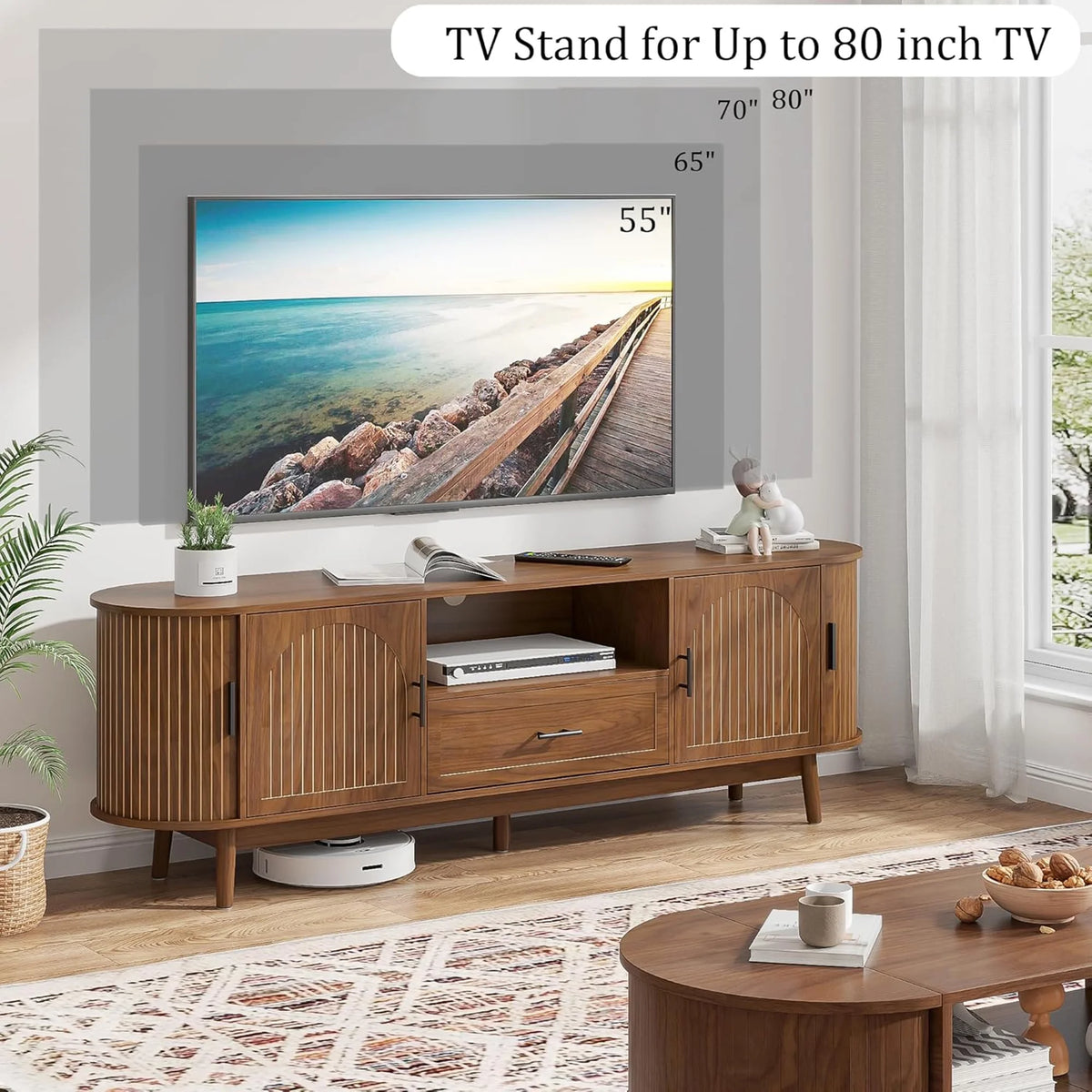 TV Stand for TVs up to 70", 63" Entertainment Center with Sliding Doors, Media Console Table for Living Room
