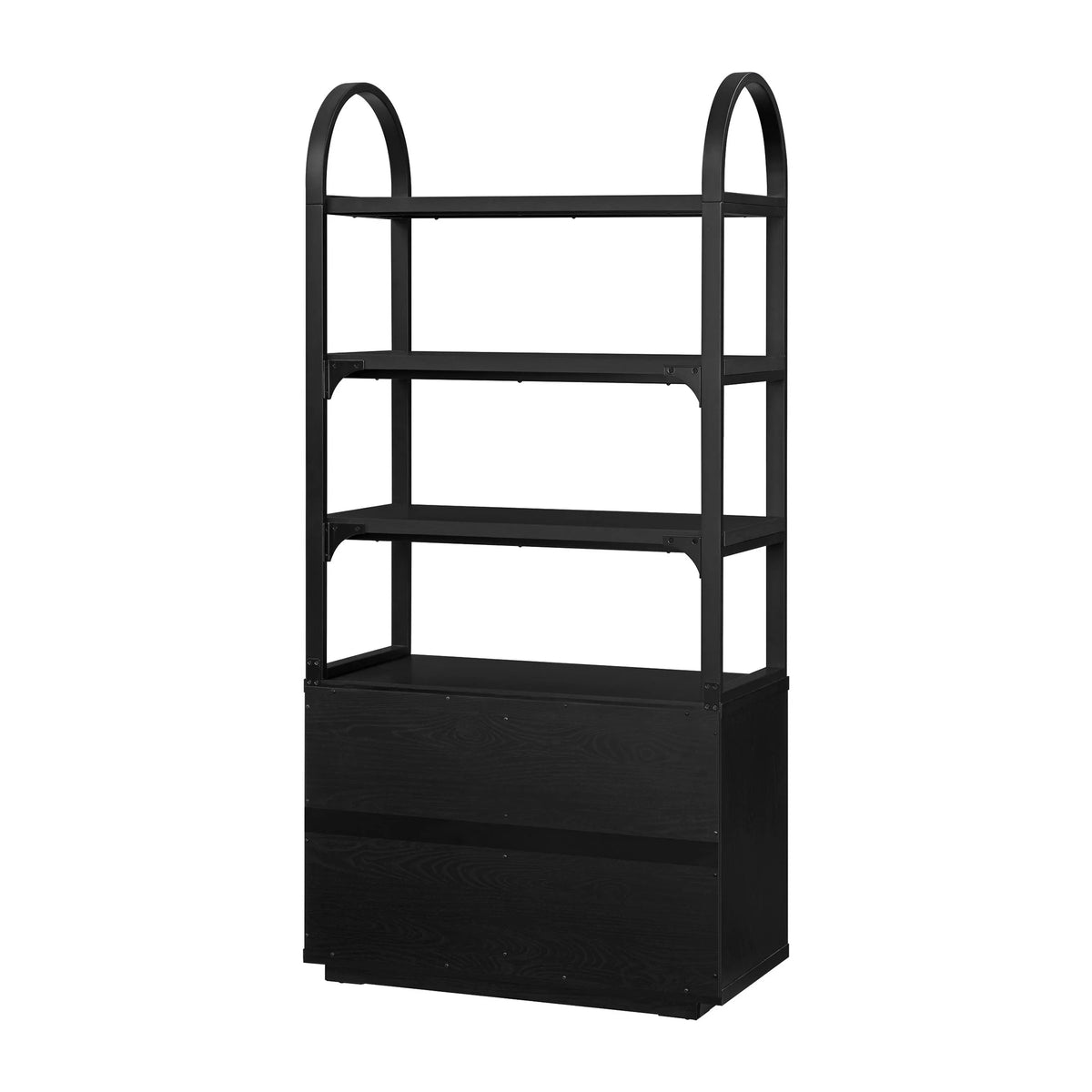 Beautiful Fluted 3-Shelf Bookcase with Storage Cabinet by Drew Barrymore, Light Honey Wood Finish