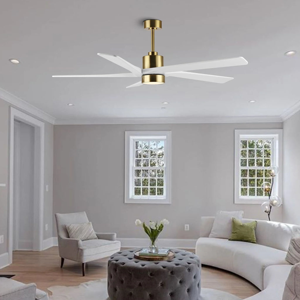 WINGBO 64 Inch DC Ceiling Fan with Lights and Remote Control, 5 Reversible Carved Wood Blades - N/A Matte Black/Walnut
