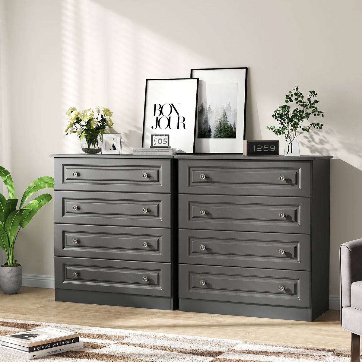 IDEALSOUL Dresser, Black Dresser Tall dresser with Large Storage Space, 4 Drawer Dresser for Bedroom, Hallway, Entryway