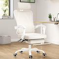 STARY Ergonomic Office Chair with Footrest, High Back Mesh Desk Chair with Adjustable Headrest & Lumbar Support, Comfortable Computer Chair for Home Office Study, White & Beige