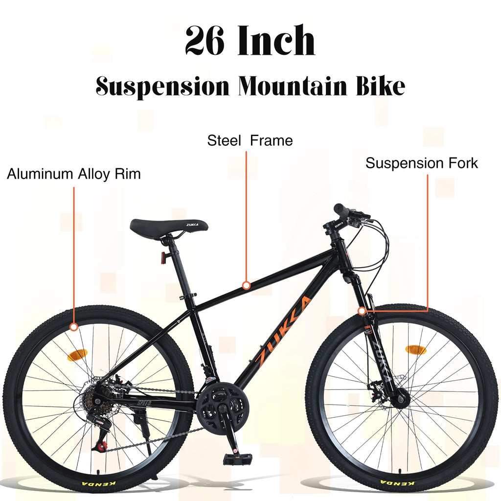 Aukfa 26" Mountain Bike for Men/Women,24 Speed Adult Bicycle Suspension Fork,Fits Riders 5'4" - 6'2"Red