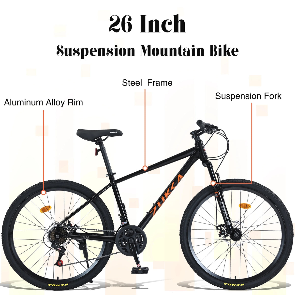 Aukfa 26" Mountain Bike for Men/Women,24 Speed Adult Bicycle Suspension Fork,Fits Riders 5'4" - 6'2"Red