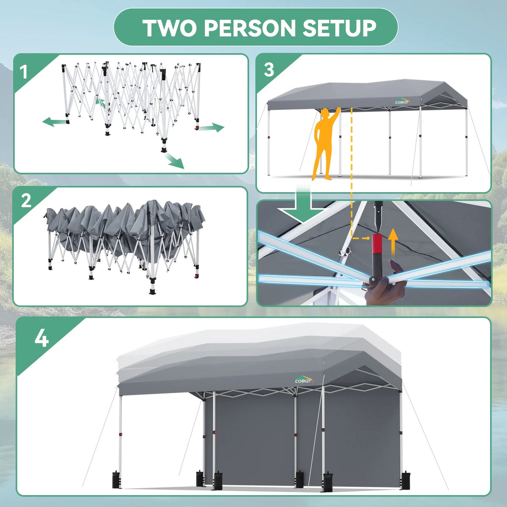 Hoteel Carport Canopy 10x20 Pop Up Shelter with Instant 1-Button Push Center Lock, UV Resistant All-Weather Cover with 2 Sidewalls, Heavy Duty Waterproof Canopy Tent for Cars, Trucks, Boats, White