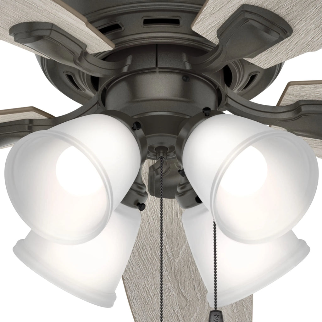 Hunter - Amberlin Indoor Ceiling Fan With Light, 52-inch, Brushed Nickel, Casual-style, 3-speed WhisperWind Motor, 53216, for Living Rooms, Bedrooms