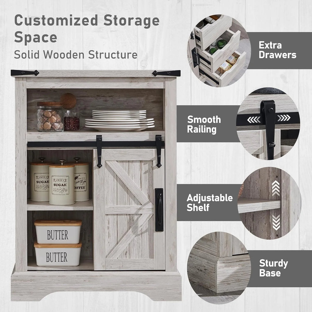 OKD Farmhouse Bathroom Storage Cabinet with 3 Drawers and Adjustable Shelves Wooden Rustic Accent Entryway Cupboard, Antique White