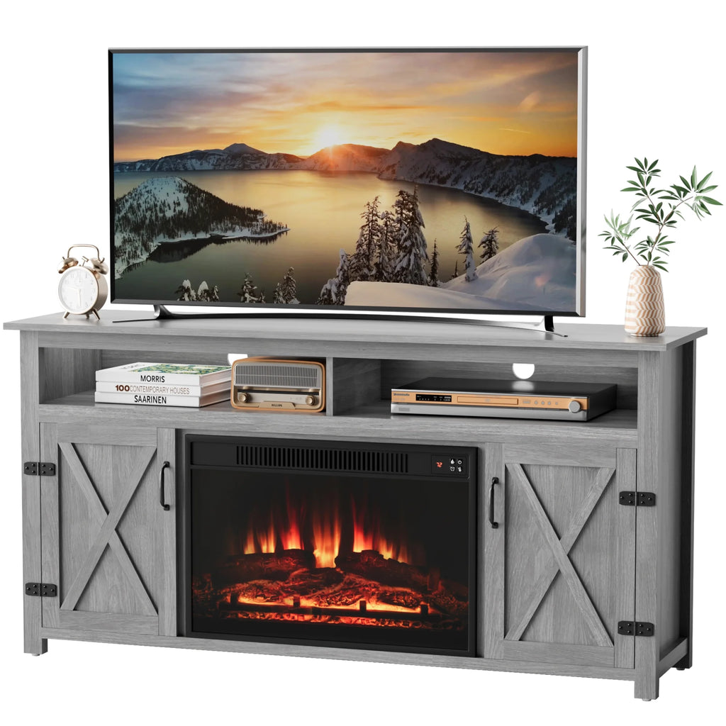 Homall Rustic 65" Television Stand with Electric Fireplace & 2 Shelves, Wood Oaken, 15.1'' W