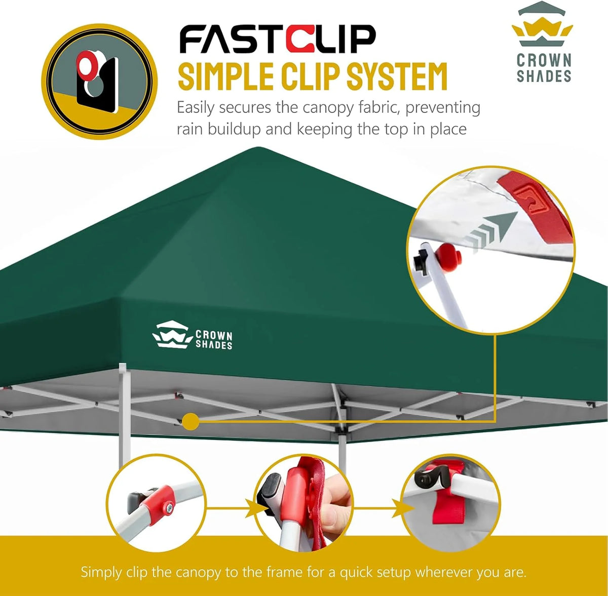CROWN SHADES 8x8 Pop Up Canopy with One Push Setup Easy Outdoor Sun Shade for Events Parties Camping Forest Green
