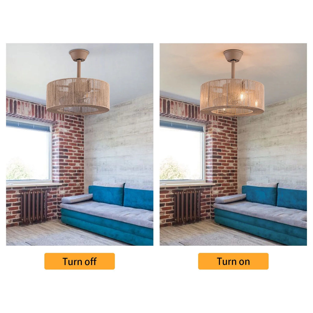 Caged Ceiling Fan Light 6 Speeds Living Room Chandelier Hanging Lamp with Remote