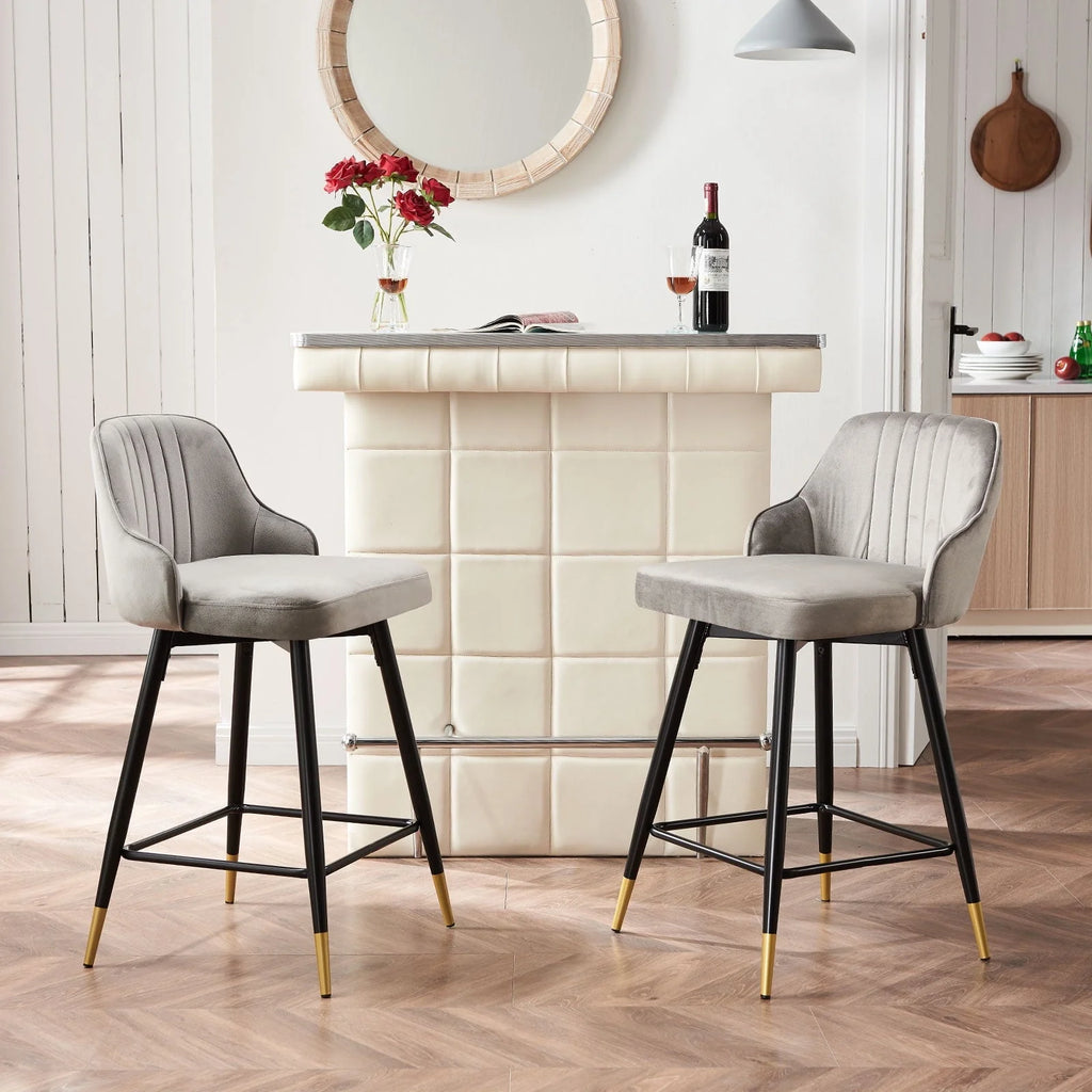 Omni House 25" Swivel Counter Height Bar Stools Set of 4, Velvet Upholstered Bar Stool with Low Back and Footrest,Stools for Pub Island Home Kitchen,Gray