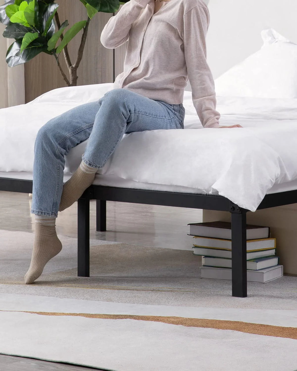 Tatago 16 inch Heavy Duty Full Bed Frame with Storage, 3500 lbs Max Weight Capacity Metal Platform, No Box Spring Needed