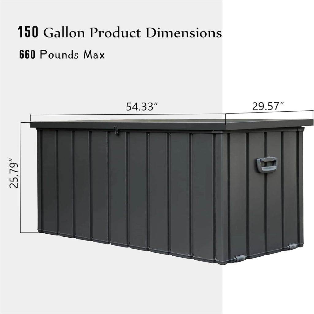 100 Gallon Outdoor Storage Deck Box Waterproof, Large Patio Poolside Storage Bin for Outside Cushions, Throw Pillows, Garden Tools (Dark Gray)