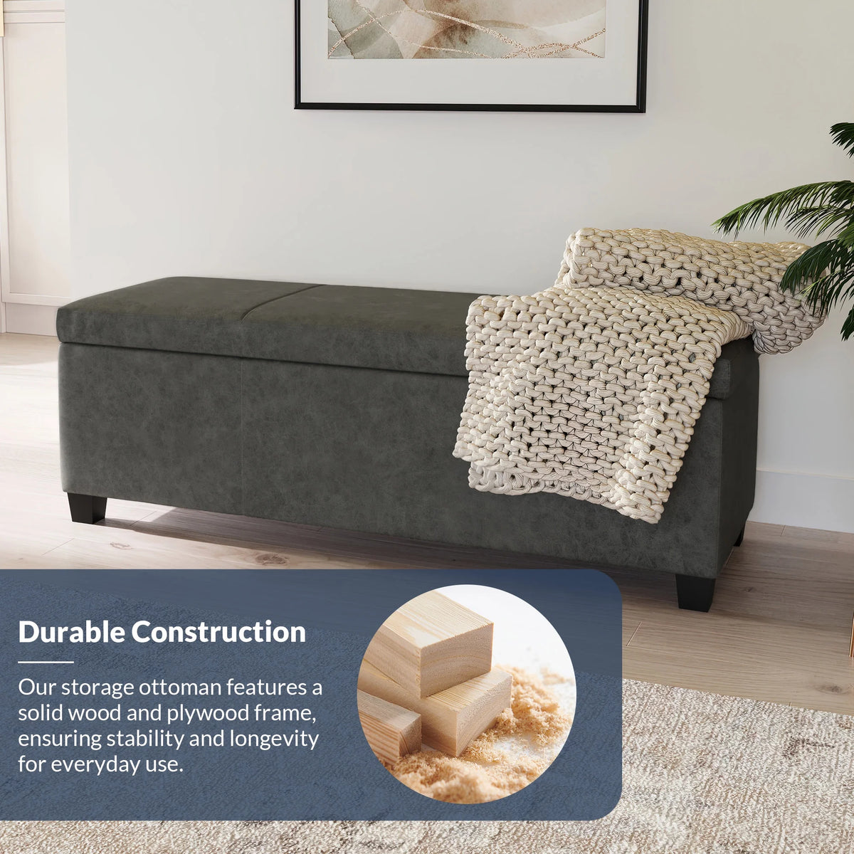 BELLEZE Storage Ottoman Bench Footstool - Amherst (Beige)