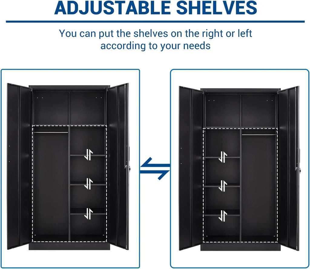 STANI Metal Locker Storage Cabinet, Employees Locker with Hanging Rod Bar, 71a?? Black Tall Steel Wardrobe for Home, School, Office (Assembly Required)