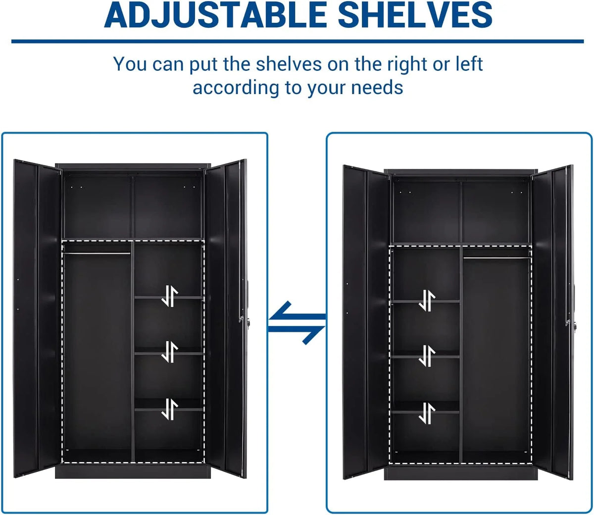 STANI Metal Locker Storage Cabinet, Employees Locker with Hanging Rod Bar, 71a?? Black Tall Steel Wardrobe for Home, School, Office (Assembly Required)