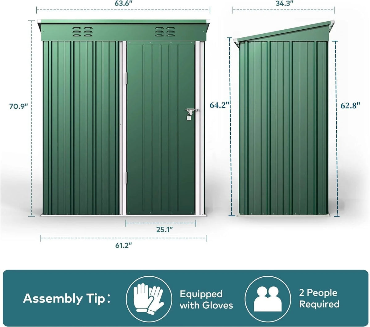 5'x3' Outdoor Storage Shed, Lofka Metal Storage Tool Shed with Single Lockable Door, for Bike| Garden Tools| Patio, Grey