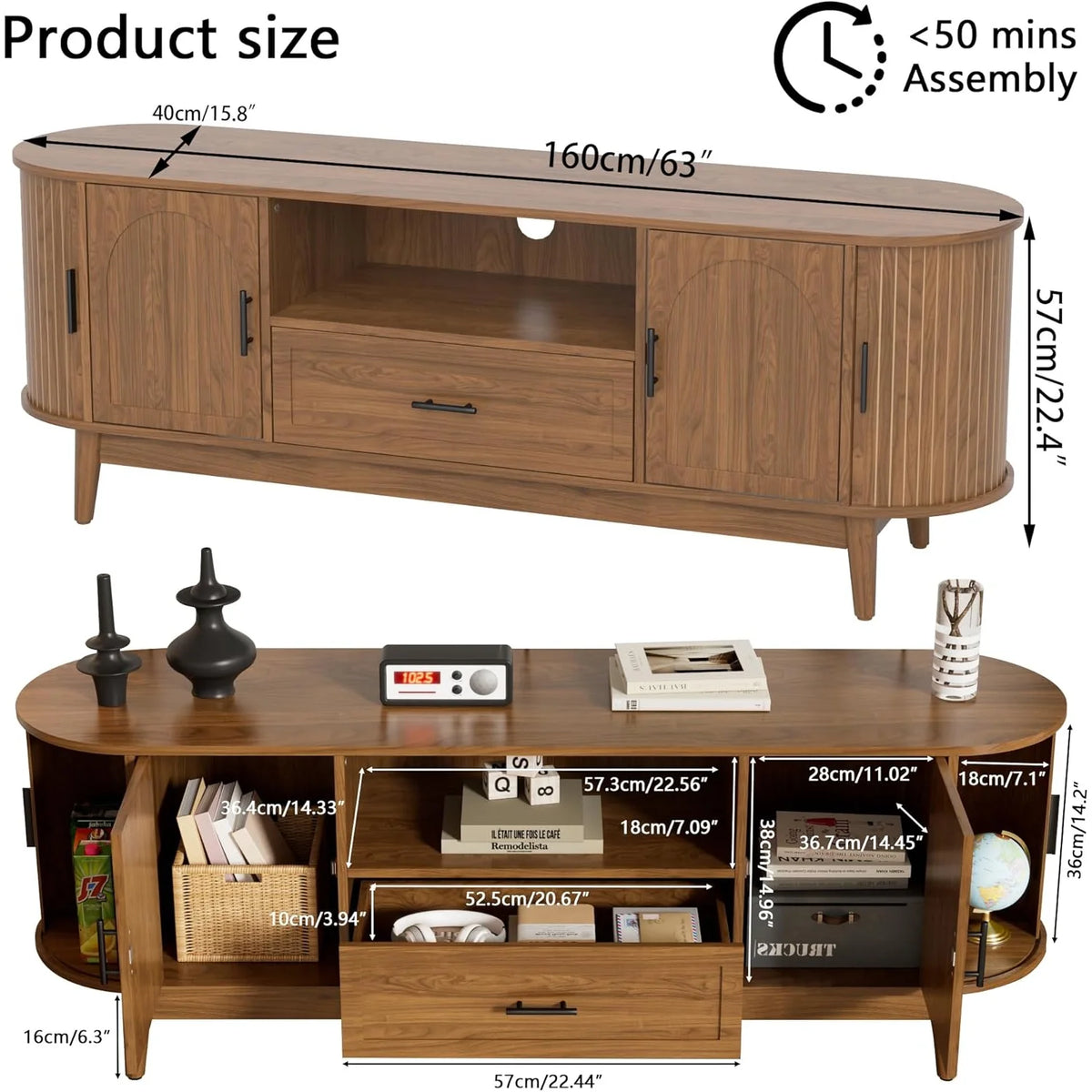 TV Stand for TVs up to 70", 63" Entertainment Center with Sliding Doors, Media Console Table for Living Room