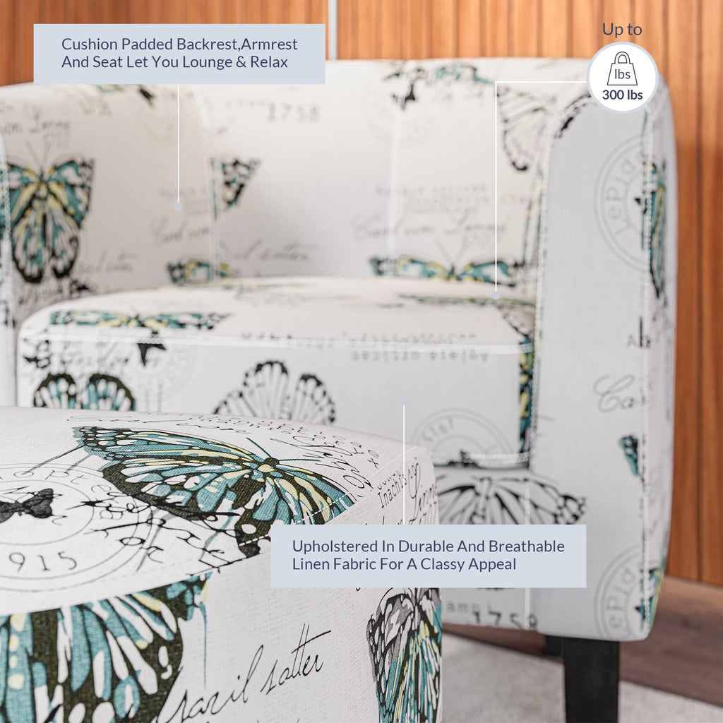 BELLEZE Accent Club Chair with Ottoman - Lydia (Butterfly White)