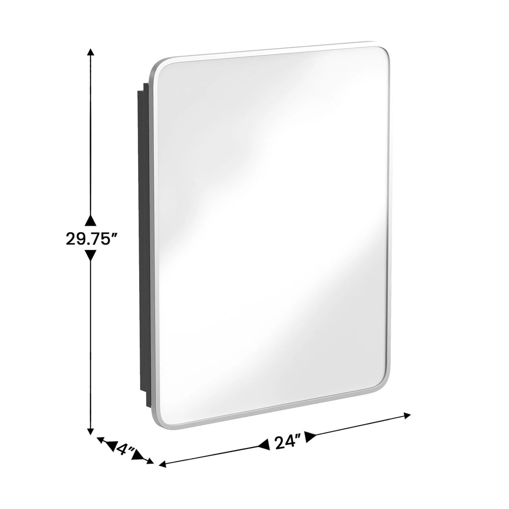 Merrick Lane 24" x 30" Reversible Bathroom Wall Medicine Cabinet with Rounded Rectangular Beveled Mirror and Black Metal Frame and Shelves