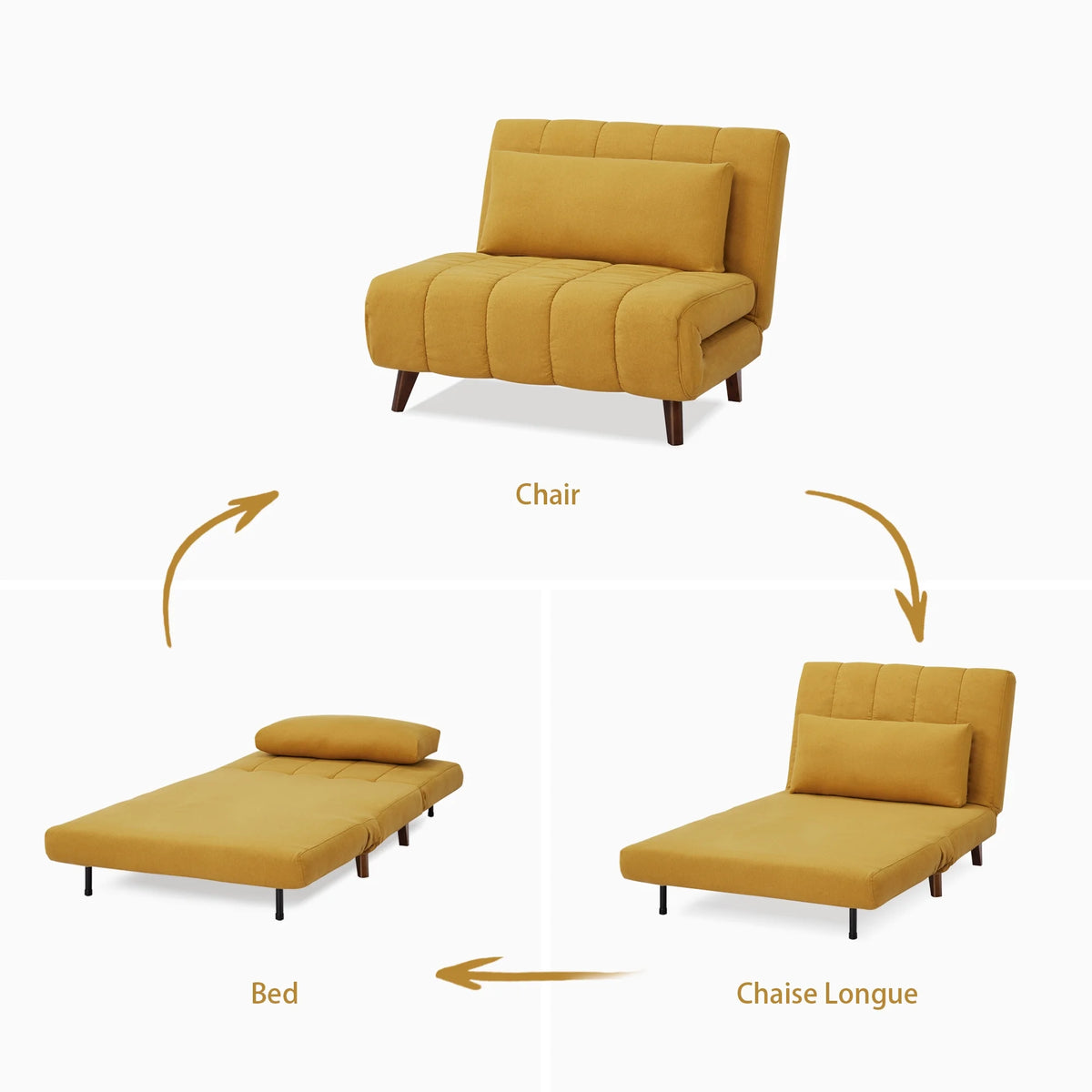 A&D Home Springfield Polyester Convertible Futon Chair, Yellow