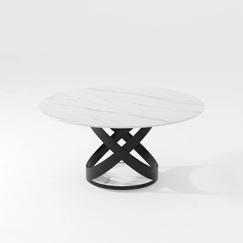 POVISON 7PCS Modern Dining Table Sets (59"Table + 6 Chairs), Round Glossy Sintered Stone Dining Table with Dining Chairs