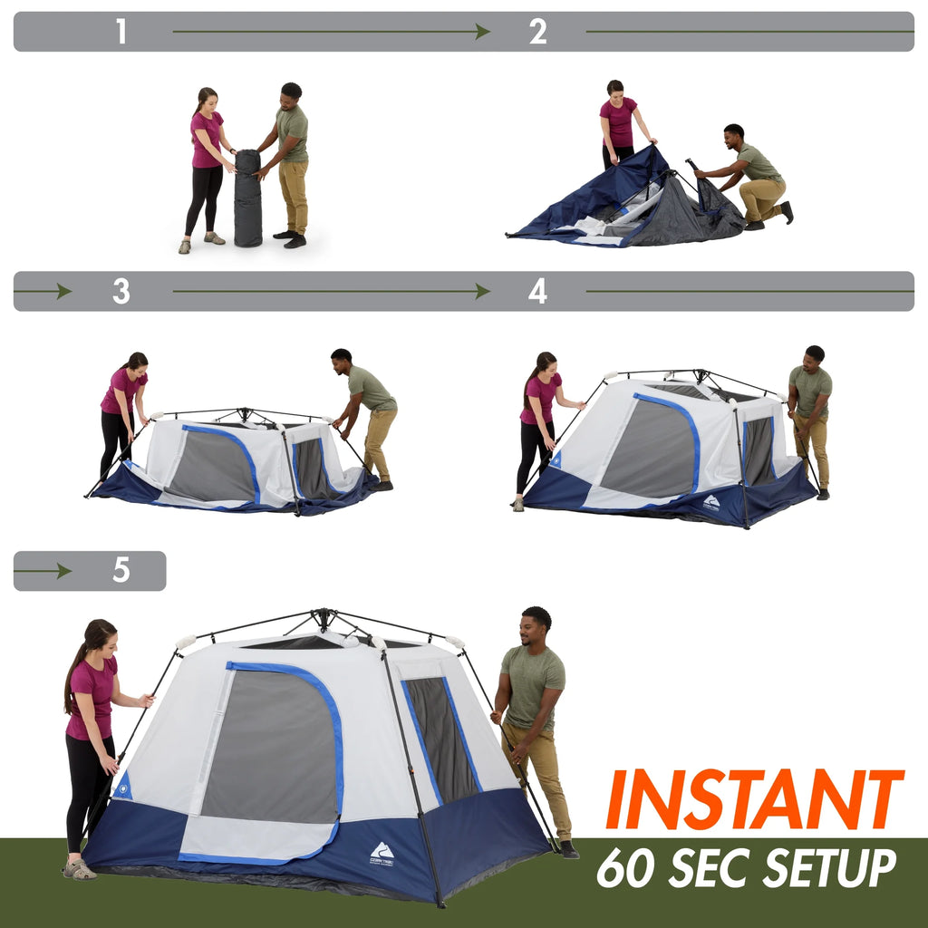 Ozark Trail 8' x 7' 4-Person Instant Cabin Tent with LED Lighted Hub, 19 lbs