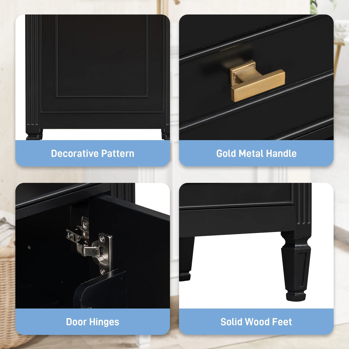 Euroco 20" Bathroom Vanity with Integrated Ceramic Sink, Soft-Close Hinges and Drawer Storage, Solid Wood Legs