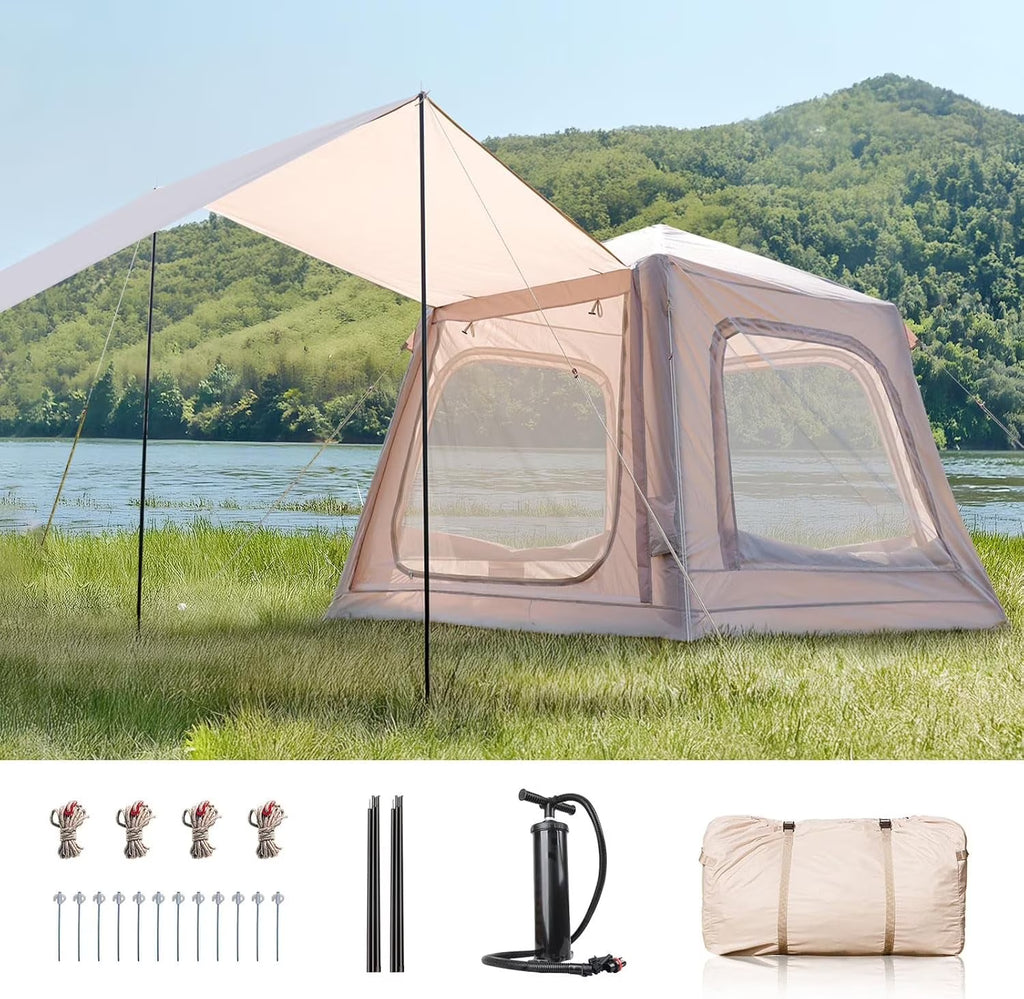 NAIZEA Inflatable Tents for Camping, Blow Up Tent with Hand Pump, Easy Setup Inflatable Hot Tent with Stove Jack, Waterproof Oxford Air Glamping Tents for Camping Adult 4-6 Person