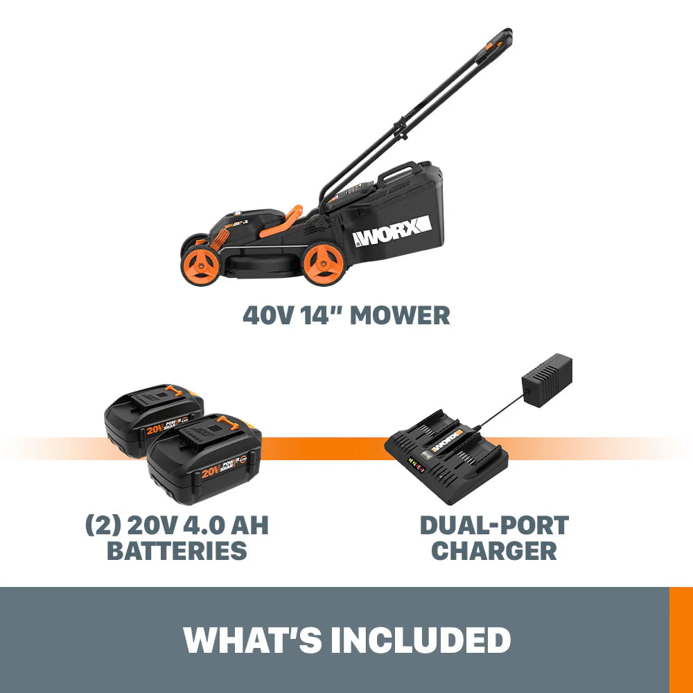Worx WG779 40V Power Share 4.0Ah 14" Cordless Lawn Mower (Battery and Charger Included)
