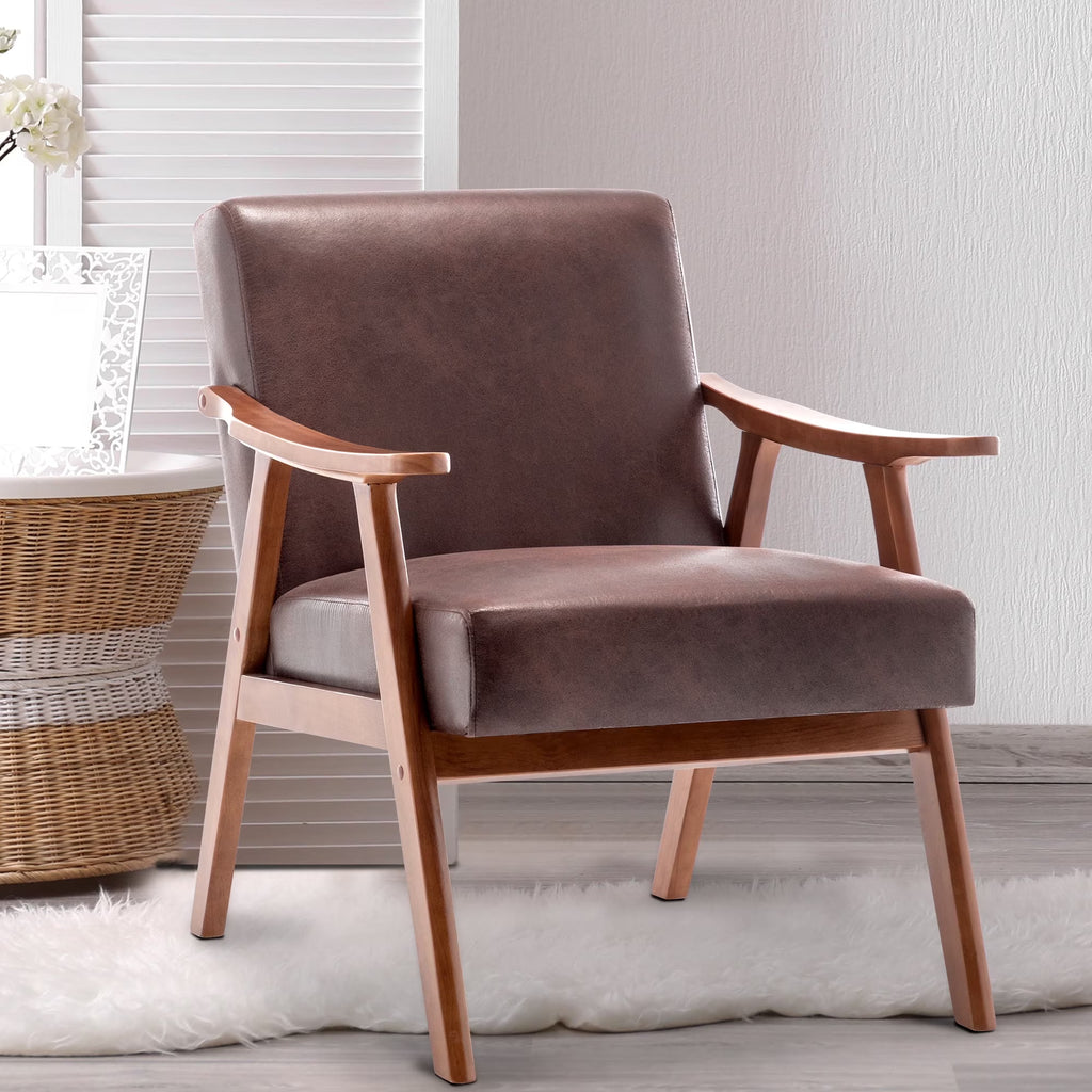 JONPONY Mid-Century Accent Chair,Living Room Chair with Solid Wood Frame,Accent Chair Extra-Thick Backrest,Wingback Chair for Bedroom,Reading Room,Living Room,Small Space,Black