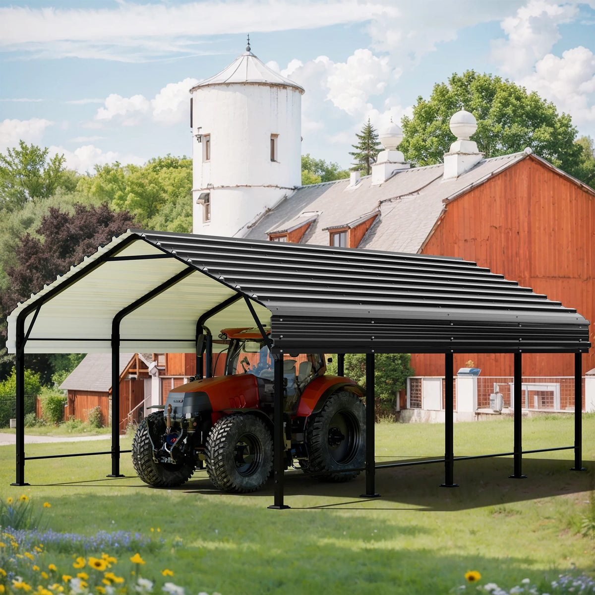 Walsunny 12X15 ft Carport Heavy Duty Carport Canopy with Galvanized Steel Roof and Frame Metal Carport Upgraded Extra Large Garage