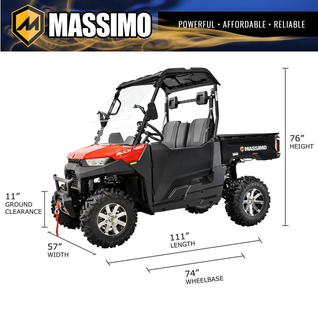 Massimo Buck 450 Side by Side UTV, EFI, 4 Stroke, 325cc, 25.5 HP, 4X4, 3000lb Winch - Red