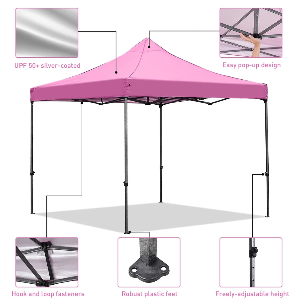 Ainfox 10' x 10'Heavy Duty Pop up Canopy Tent,Folding Instant Outdoor Gazebo,Sun Shade Tent,Pink