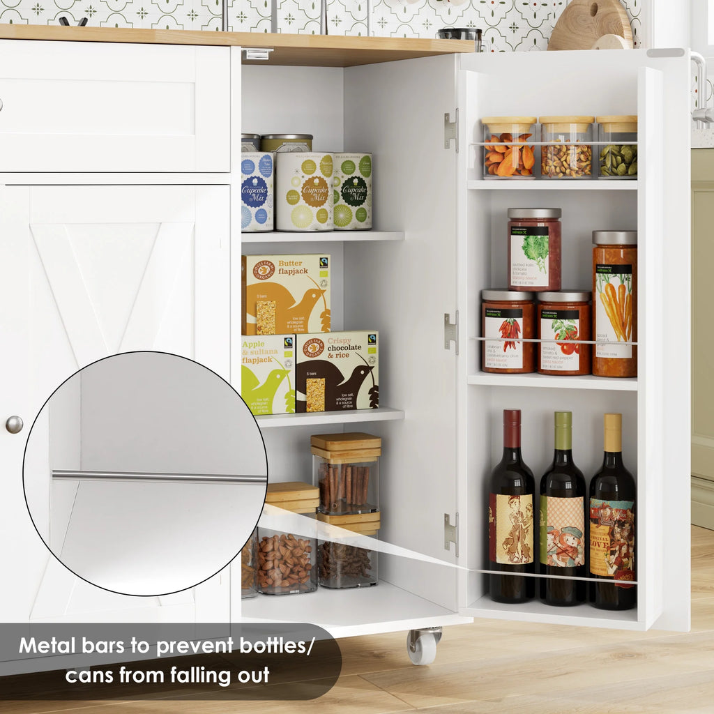 Homfa Kitchen Island with Storage, 27.6" W Wood Kitchen Island Cart with Drop Leaf, White Rolling Cart with Lockable Wheels
