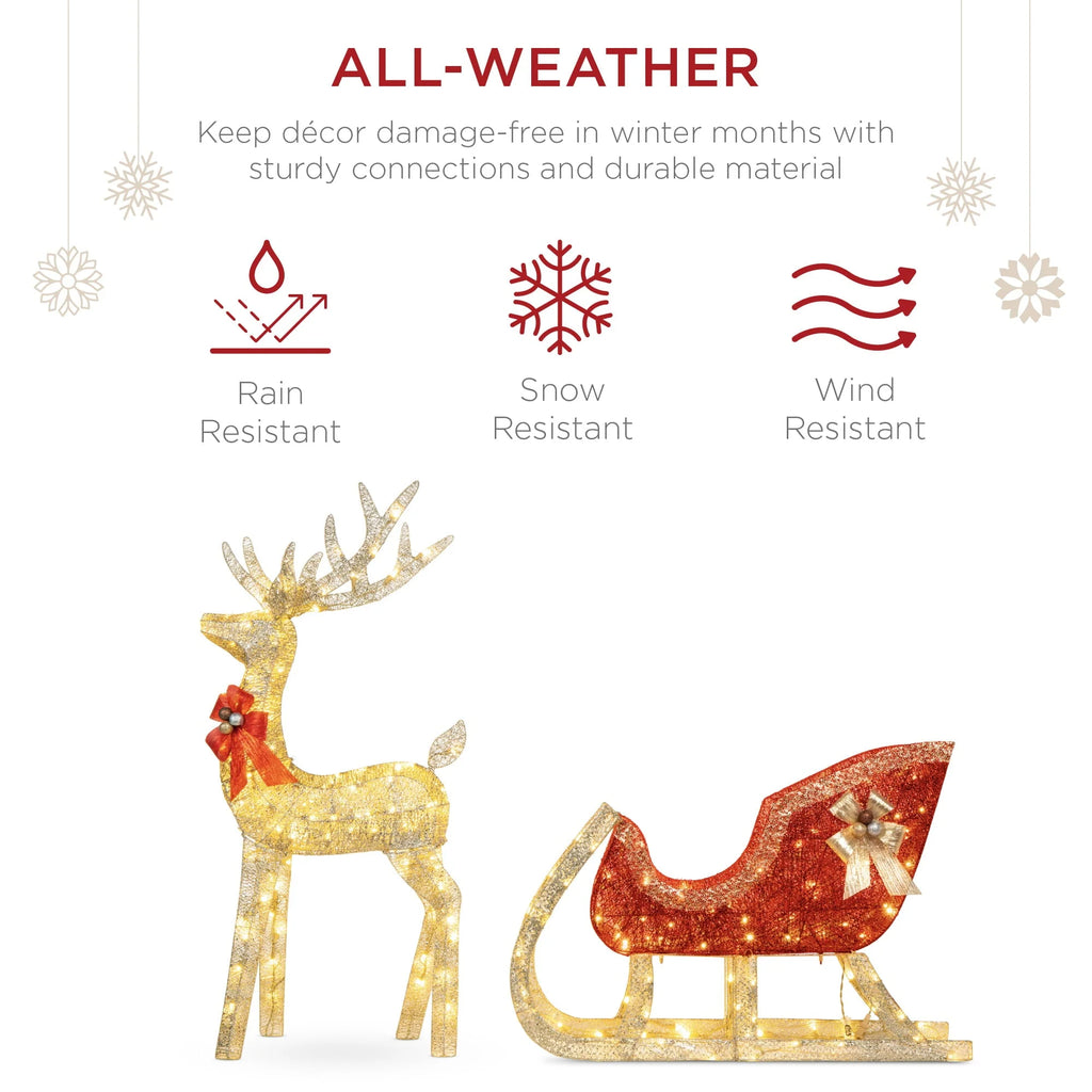 Best Choice Products Lighted Christmas 4ft Reindeer & Sleigh Outdoor Yard Decoration Set w/ 205 LED Lights, Stakes