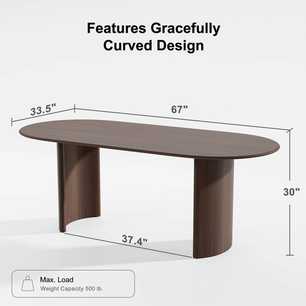 Haiden 67"x33.5" Soild Wood Dining Table Oval Kitchen Table, Walnut