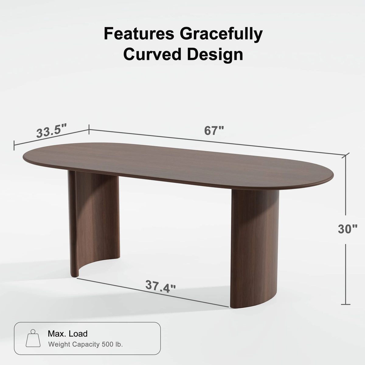 Haiden 67"x33.5" Soild Wood Dining Table Oval Kitchen Table, Walnut